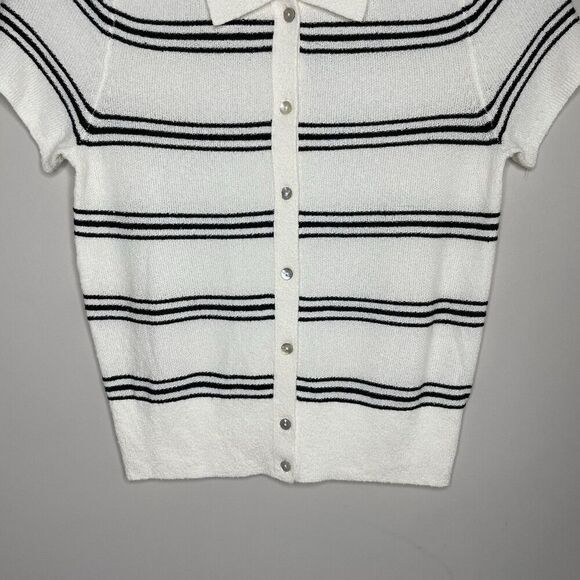 MADEWELL Sweater Women XS Polo Knit Tee NEW Ivory Stripe Short Sleeve NQ341 - Picture 4 of 14